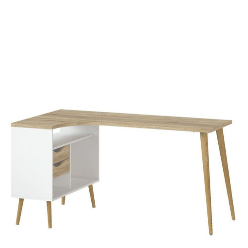 Home Office Oslo Desk 2 Drawer in White and Oak - The Home Collections