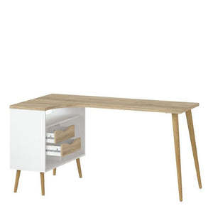 Home Office Oslo Desk 2 Drawer in White and Oak - The Home Collections