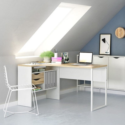 Home Office Function Plus Corner  Desk- White and Oak - The Home Collections
