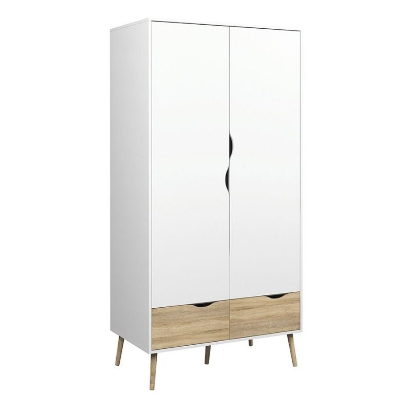 Oslo Wardrobe 2 Doors 2 Drawers in White and Oak - The Home Collections