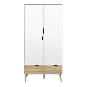 Oslo Wardrobe 2 Doors 2 Drawers in White and Oak - The Home Collections