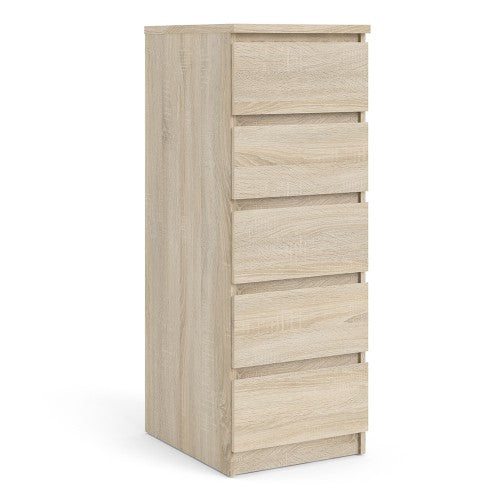 Naia Oak 5 Drawer Narrow Chest