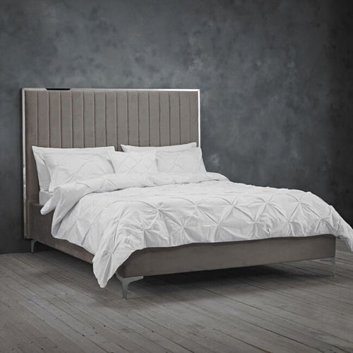 Berkeley Soft Mink - Grey Velvet Bed - Double - The Home Collections