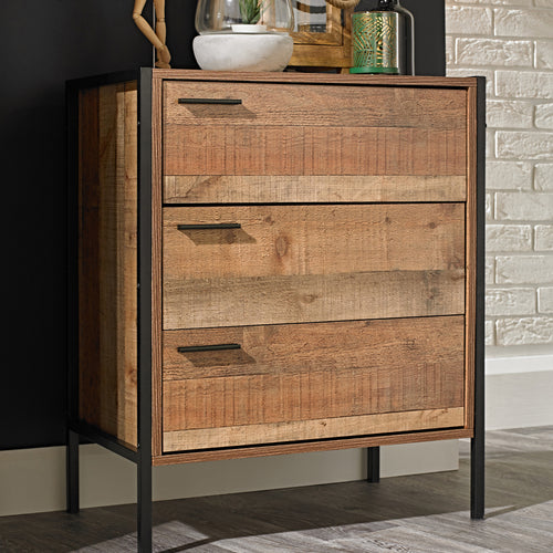 Hoxton 3 Drawer Chest Distressed Oak Effect - The Home Collections