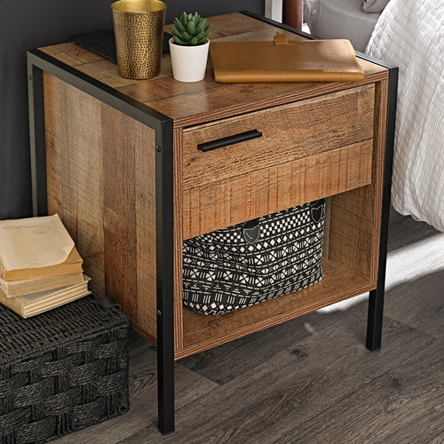 Hoxton Bedside Cabinet Distressed Oak Effect - The Home Collections