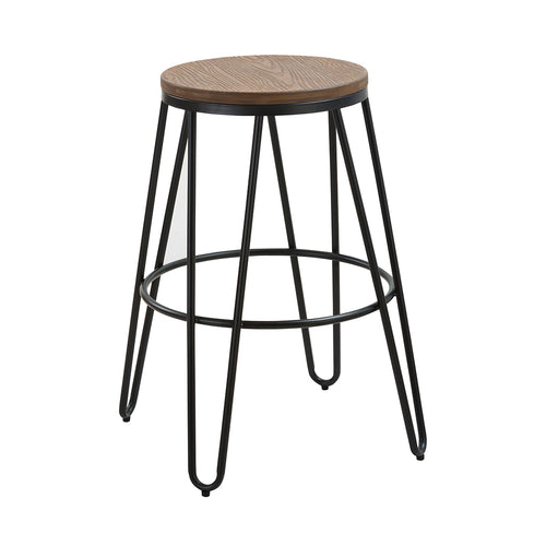 Ikon Wood Seat With Black Metal Hairpin Legs Bar Stool - The Home Collections