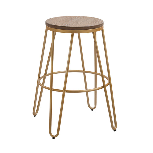 Ikon Wood Seat With Gold Effect Hairpin Legs Bar Stool - The Home Collections