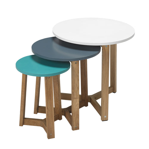 Jasper Nest Of Tables Solid Oak-Funky Coloured Tops - The Home Collections