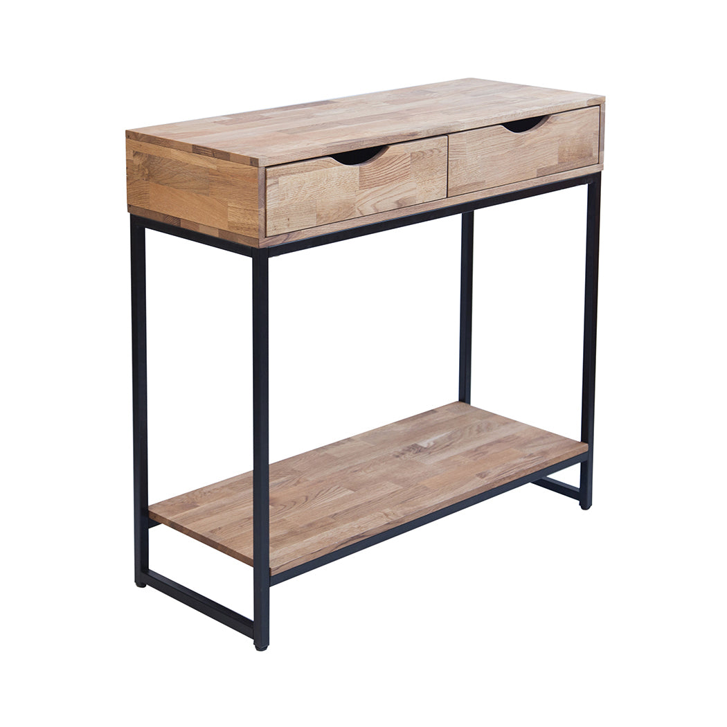 Mirelle Console Table Solid Oak Black Metal Frame - The Home Collections