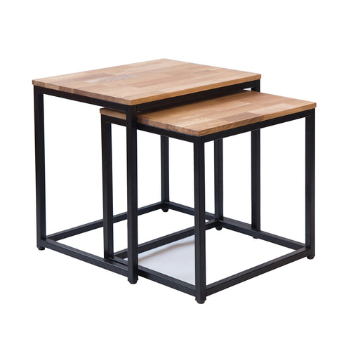 Mirlelle Nest Of Tables Solid Oak Black Metal Frame - The Home Collections